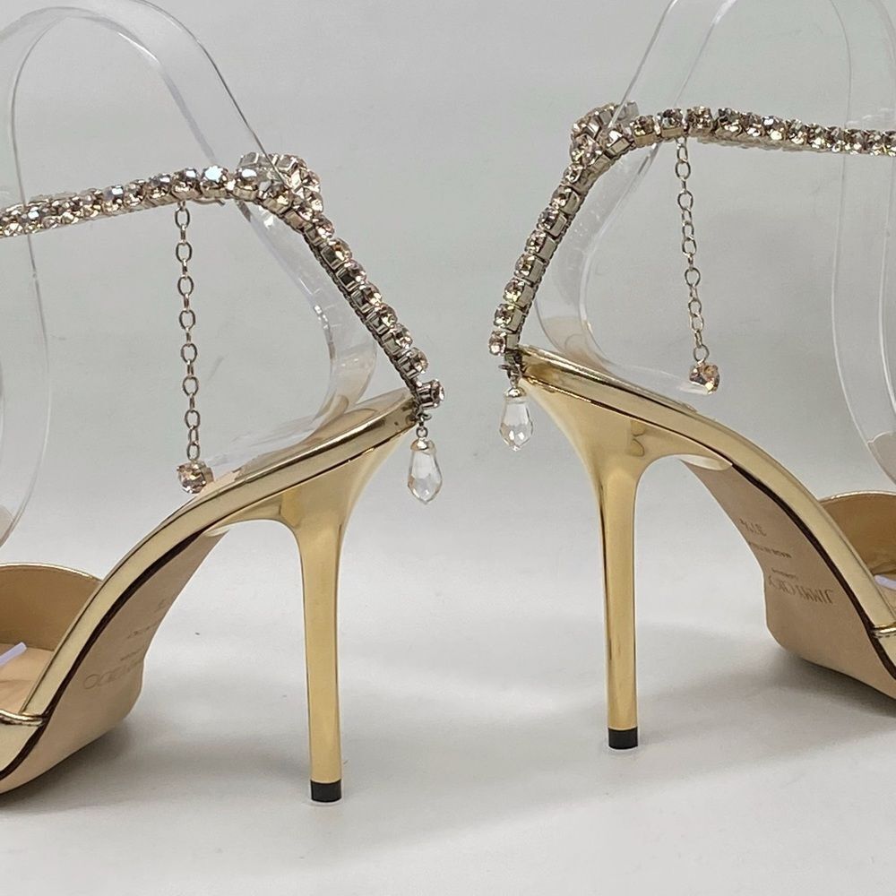 Jimmy Choo Saeda 100MM Metallic Leather Sandals size 37.5 - Picture 9 of 15